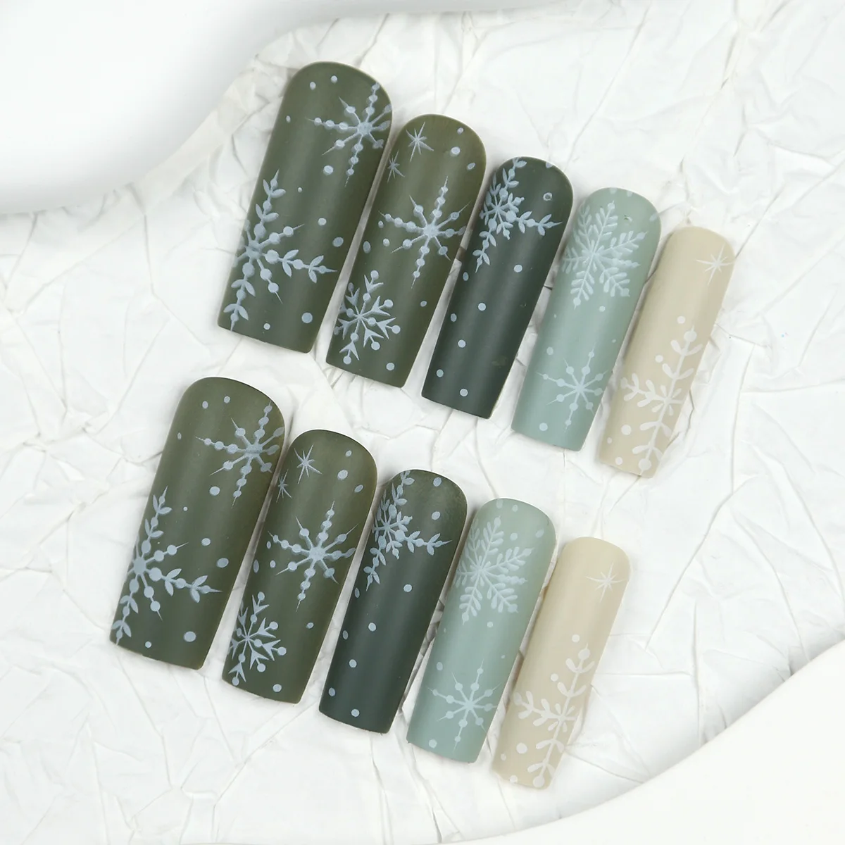 24 Pezzi Fiocco di Neve di Natale Unghie Lunghe Adesivi per Nail Art Verde Unghie Finte Festive Punte per Unghie Indossabili per le Vacanze