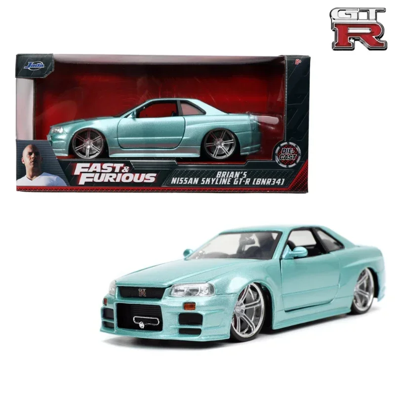 Jada1:24 Brian 2002 Nissan Skyline GT-R R34 Toys JDM Street Drift Super Cars Metal Case Gift