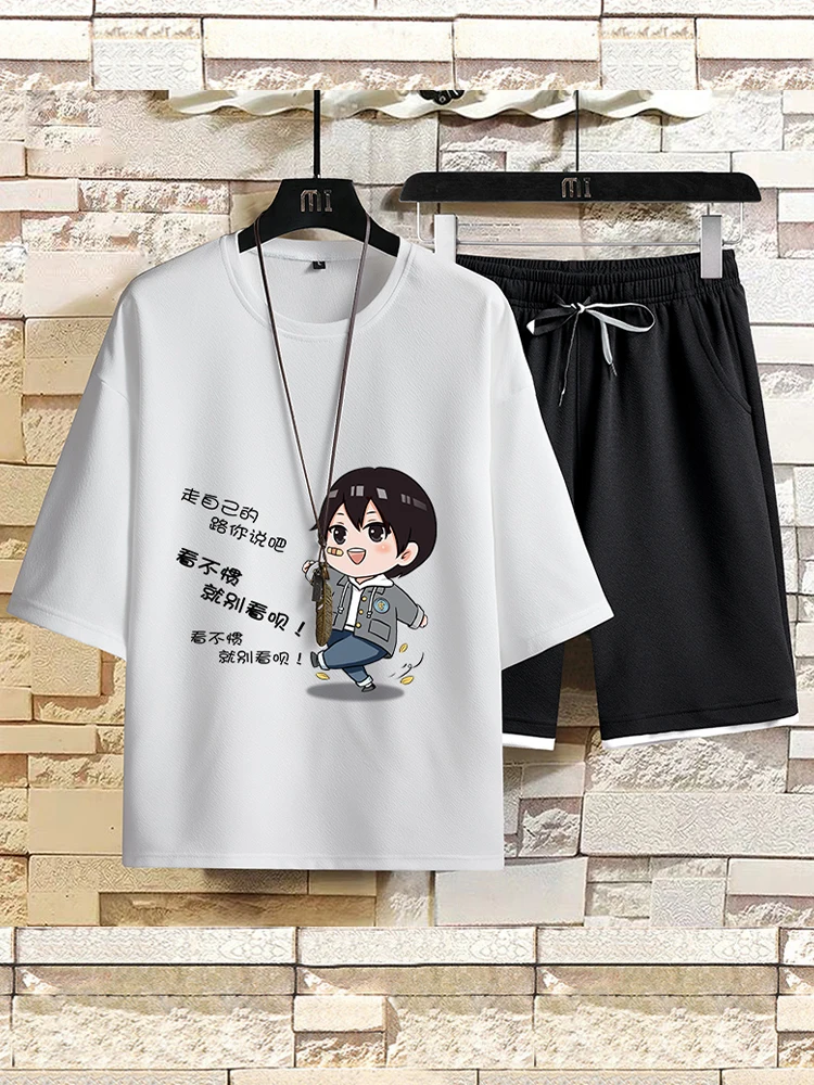 

Summer Ice Silk ort Sve T-irt And Five-Quarter orts Casual Sportswear Men's Faion Set Polyester Fiber Teenager Sui...