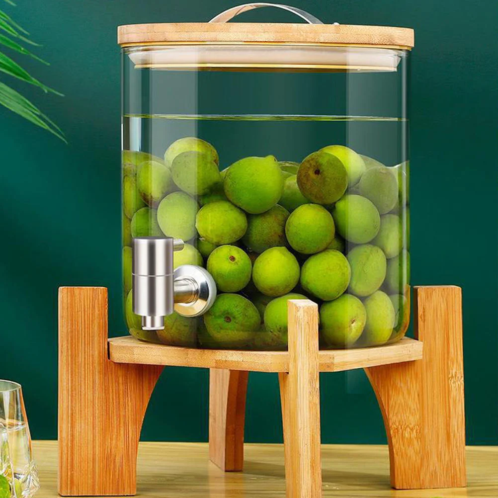 Bamboo Wood Base Drink Dispenser Stand Beverage Holder Vase Pedestal Wooden Stand For Dispenser Home Decor Plant Display Home