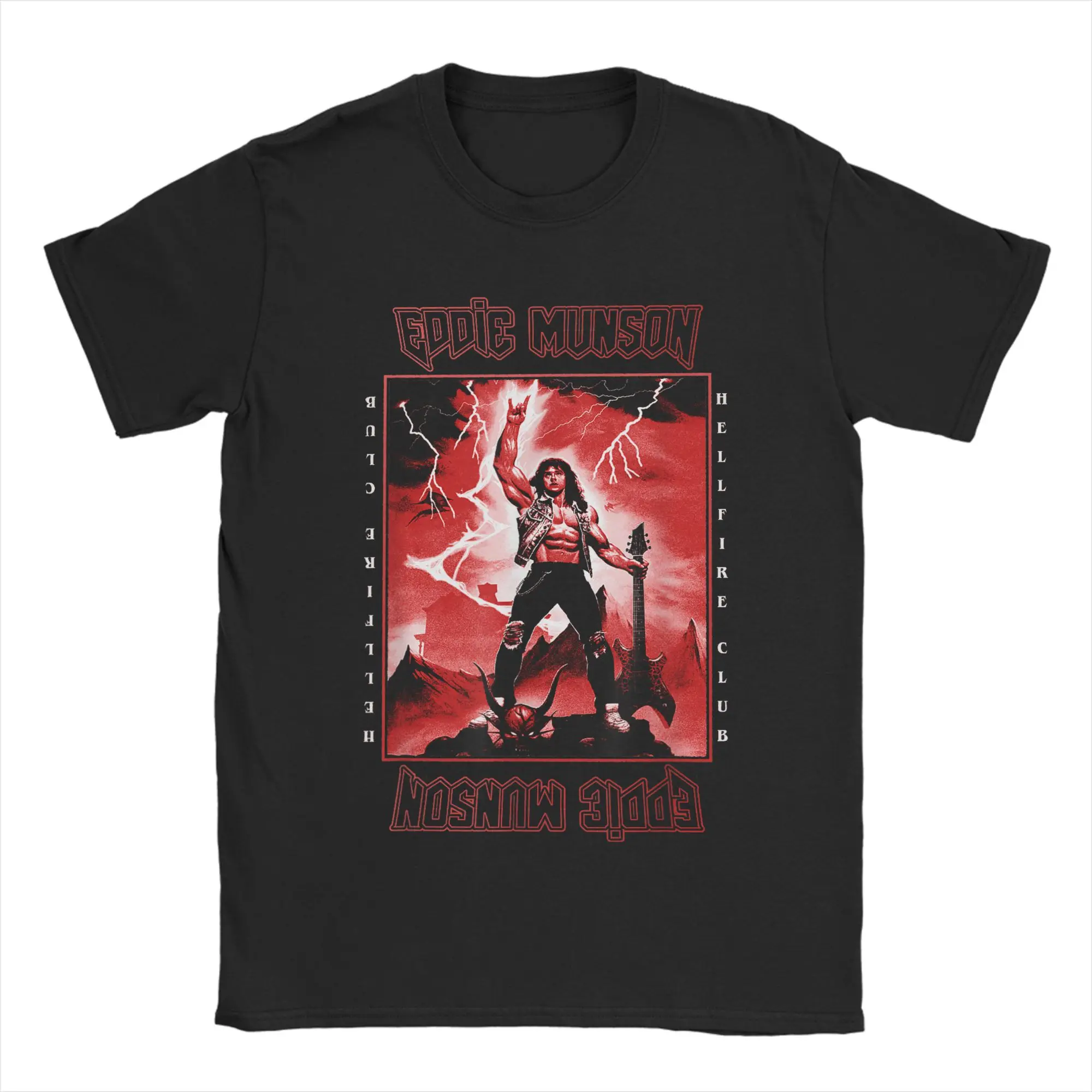 Men's T-Shirts Eddie Munson Lightning Guitar Power Fun Pure Cotton Tee Shirt Short Sleeve  T Shirt Crewneck Clothes Plus Size