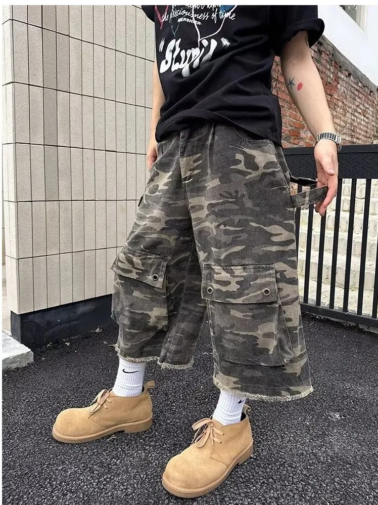 

Американская камуфляжная спецодежда в стиле ретро, брюки на семь футов, мужские и женские брюки Cleanfit High Street с большими количествоми и потертыми элементами...