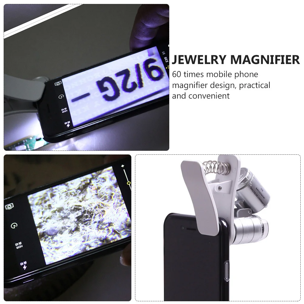 

1Pcs Portable Jewelry Magnifier 60x Clip-on Mobile Phone Microscope Magnifying Glass for Jewelry Appraisal Identification