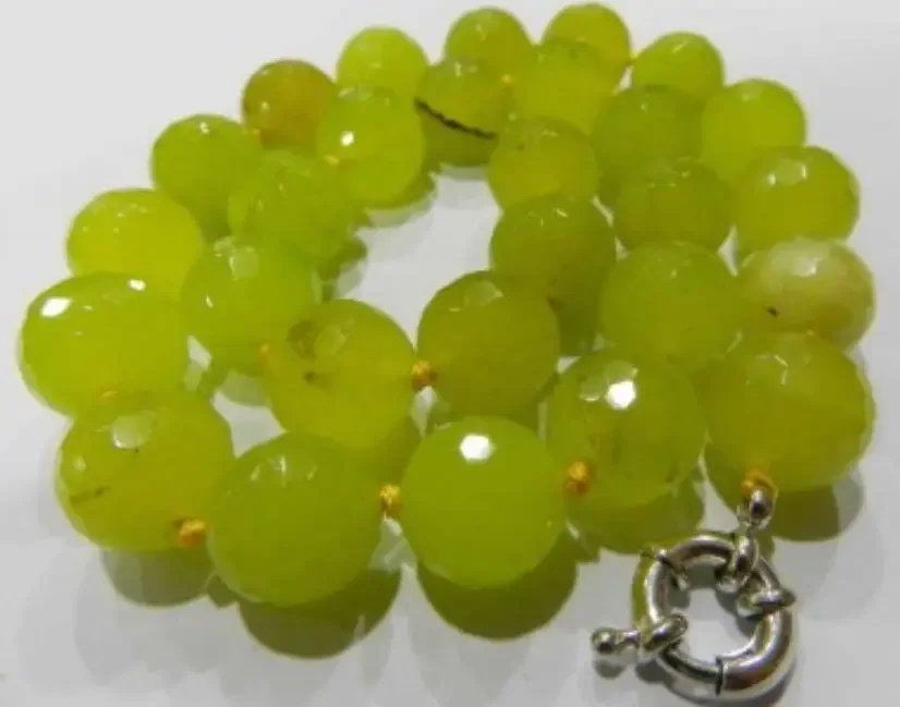 

14mm Green jade Peridot Faceted necklace 18inch