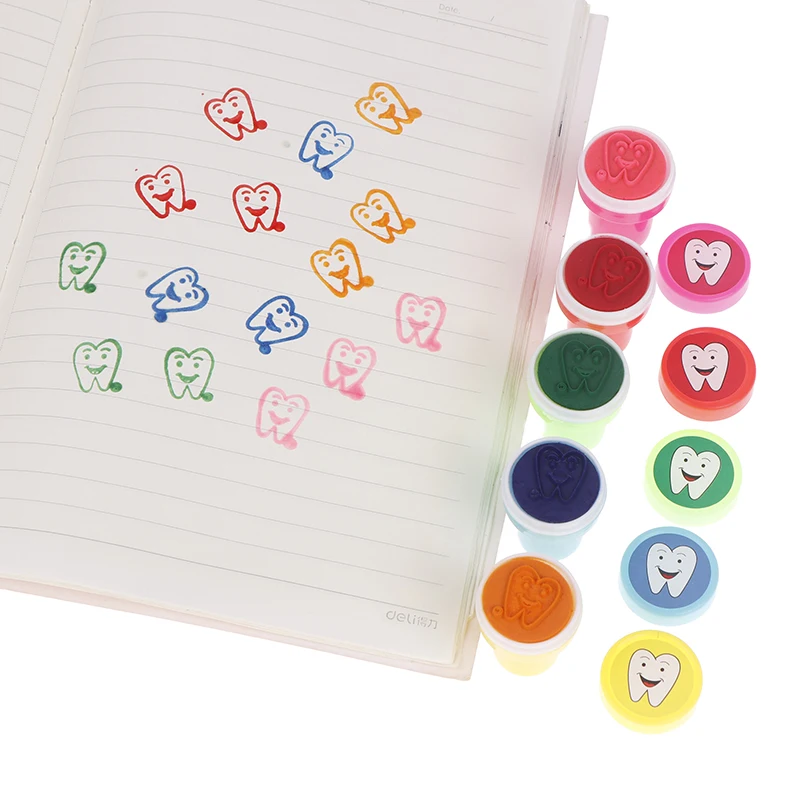 10Pcs Dentist Gift Face Tooth Stamper Kids Self-ink Tooth Pattern Stamps Encourage Seal Sticker Dentistry Souvenirs