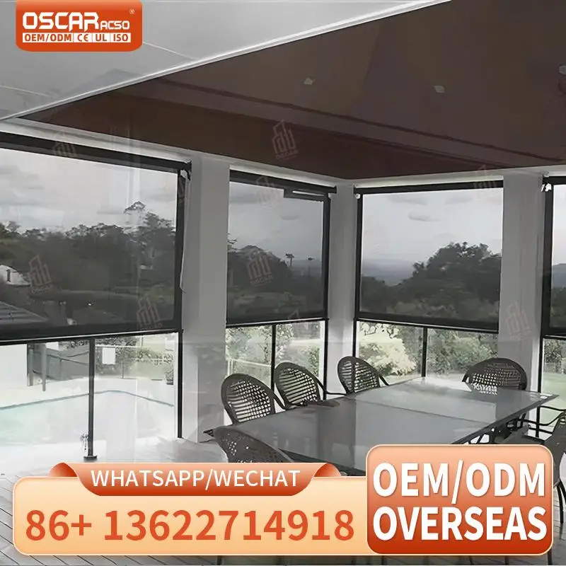 

Outdoor Electric Roller Curtain Windproof Insulation Restaurant Window Zipper Track Heavy Duty for Patio Balcony Terrace Rolling