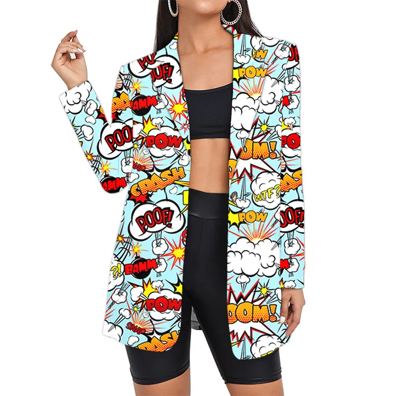 Custom Hip Hop Long Woman Suits Jacket Wholesale Oversized Streetwear Graffiti Blazers Women\'s Suit Office Clothing Lady Clothes