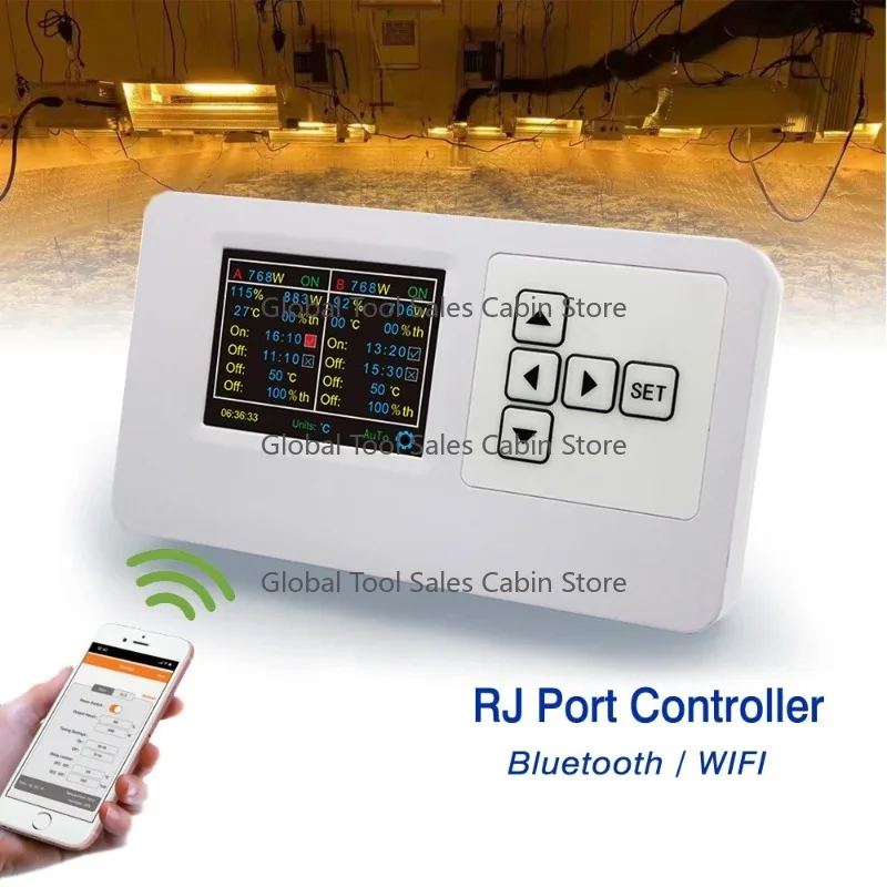Bluetooth LED Grow Light Controller RJ14 Port Remote Group Dimmable Timing Control LED Lamp With Humidity Temperature