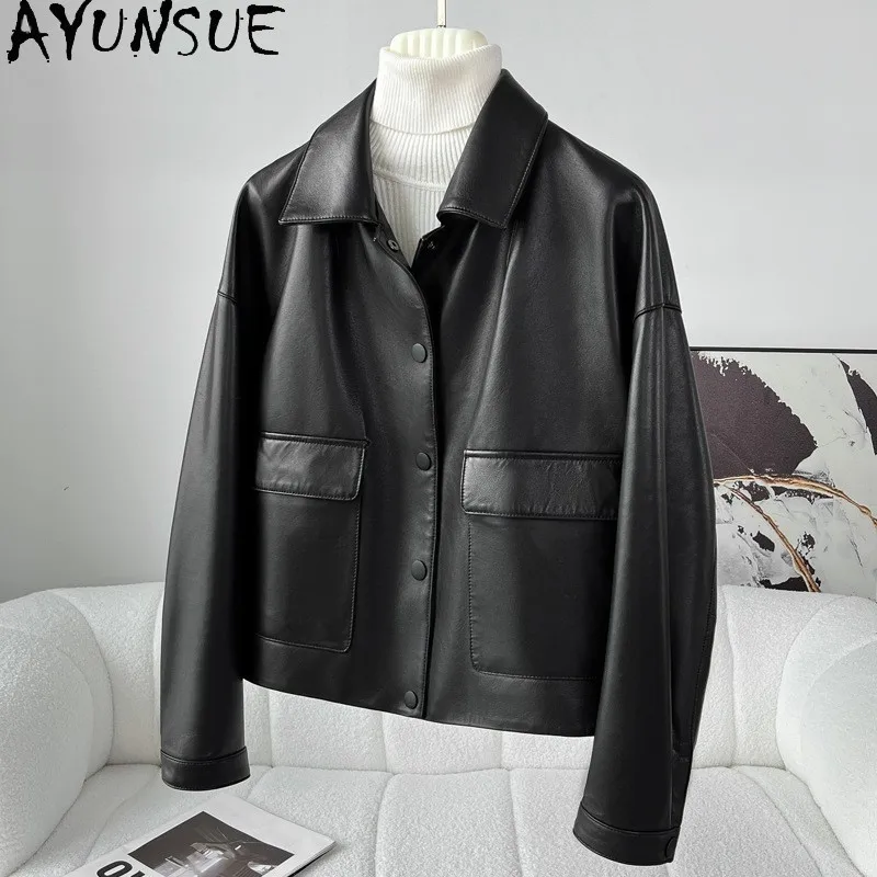 AYUNSUE Real Leather Jacket Women 2025 Genuine Sheepskin Coat Motocycle Jackets Streetwear Spring Autumn Clothes Jaqueta Couro