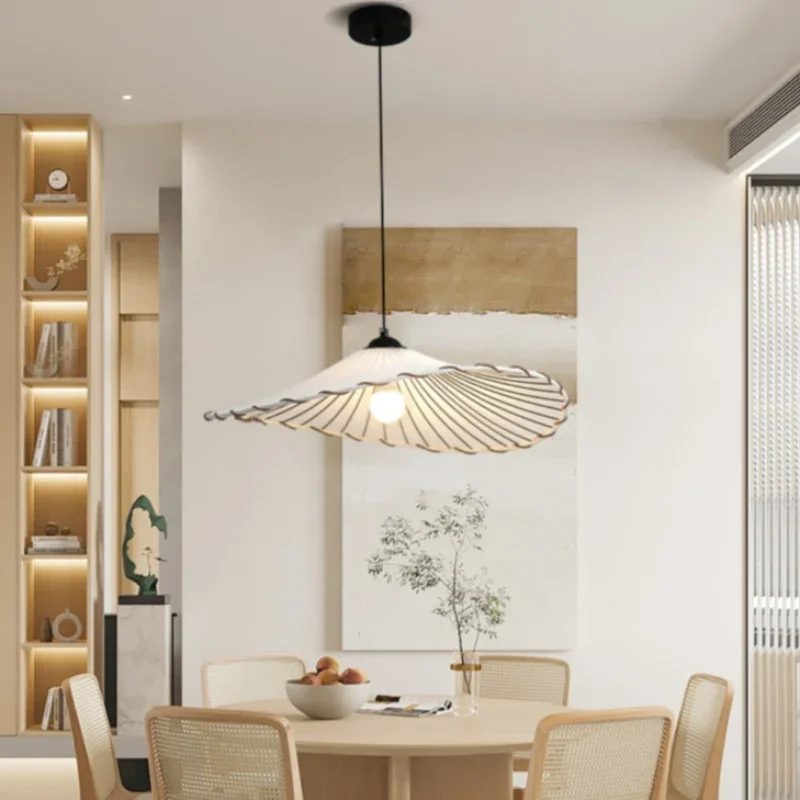 Moderno retro tecido folha de lótus luzes pingente minimalista restaurante homestay sala chá pendurado lâmpadas luminárias decorativas