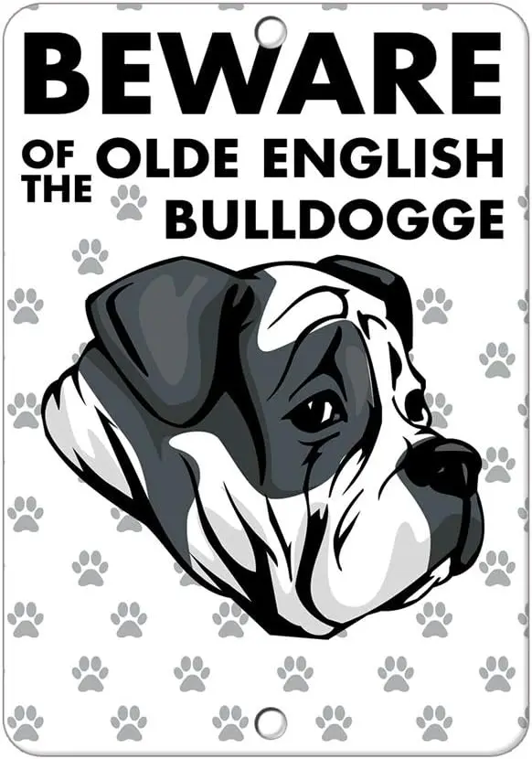 Aluminum Metal Sign Funny Beware of Olde English Bulldogge Dog Informative Novelty Wall Art Vertical 8Inx12In sign