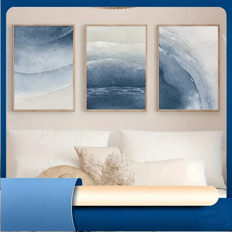 3Pcs/Setmodern Geometric Pattern Wall Art Canvas Poster Bluesea Print Picture Bedroom Dining Room Home Decor Painting, No Fra