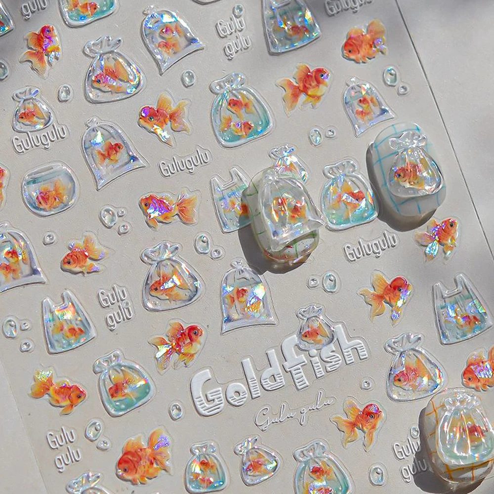 Lucido Pesce rosso Medusa Stella marina Conchiglia Conchiglia Koi Sirena Sacchetto di plastica Cavallucci marini Bolla d'acqua Stella Carpa Adesivi per nail art Decalcomanie