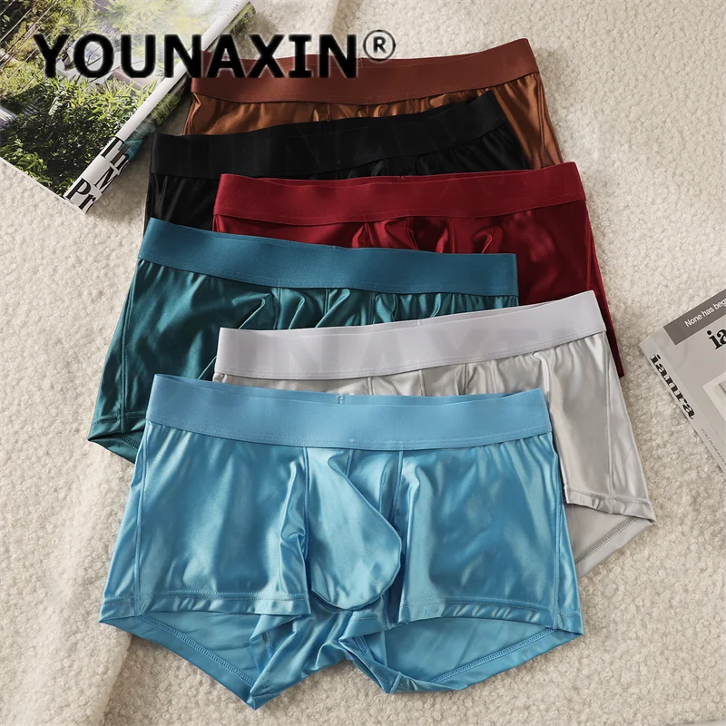 6 Pieces Men's Ice Silk Sexy Boxer Briefs Breathable Soild Color Low Rise Underwear M L XL 2XL