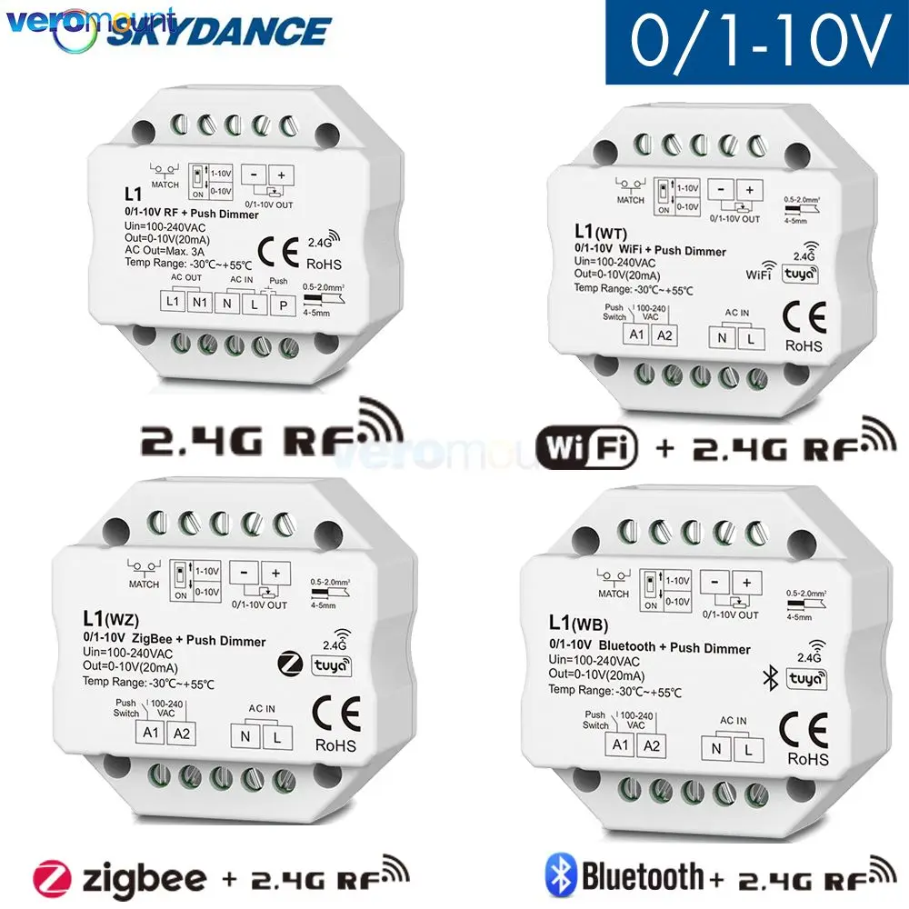 

Skydance Bluetooth WiFi ZigBee + RF + Push Dimmer 2.4G Dimming Remote Controller L1 L1(WT) L1(WZ) L1(WB) to 1 Channel 0/1-10V