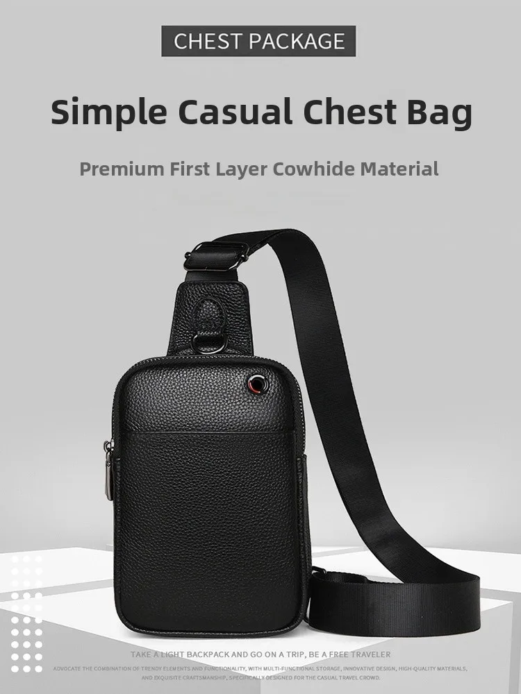 

Leather Men's Crossbody Bag Casual Sle Cowhide Phone Bag Faionable New 2025 Chest Bag Korean Version Youth Summer