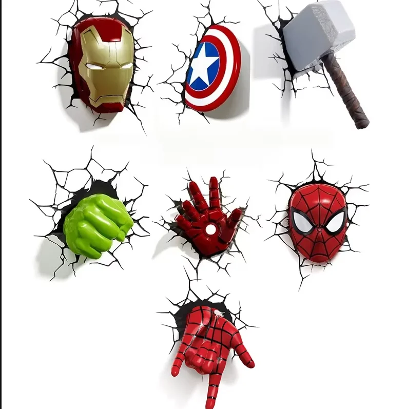 

Creative Cartoon Cute Marvel Peripherals Avengers Team USA Spider Man Iron Man Hulk Fist Thor Hammer Decorative Car Sticker 7PCS