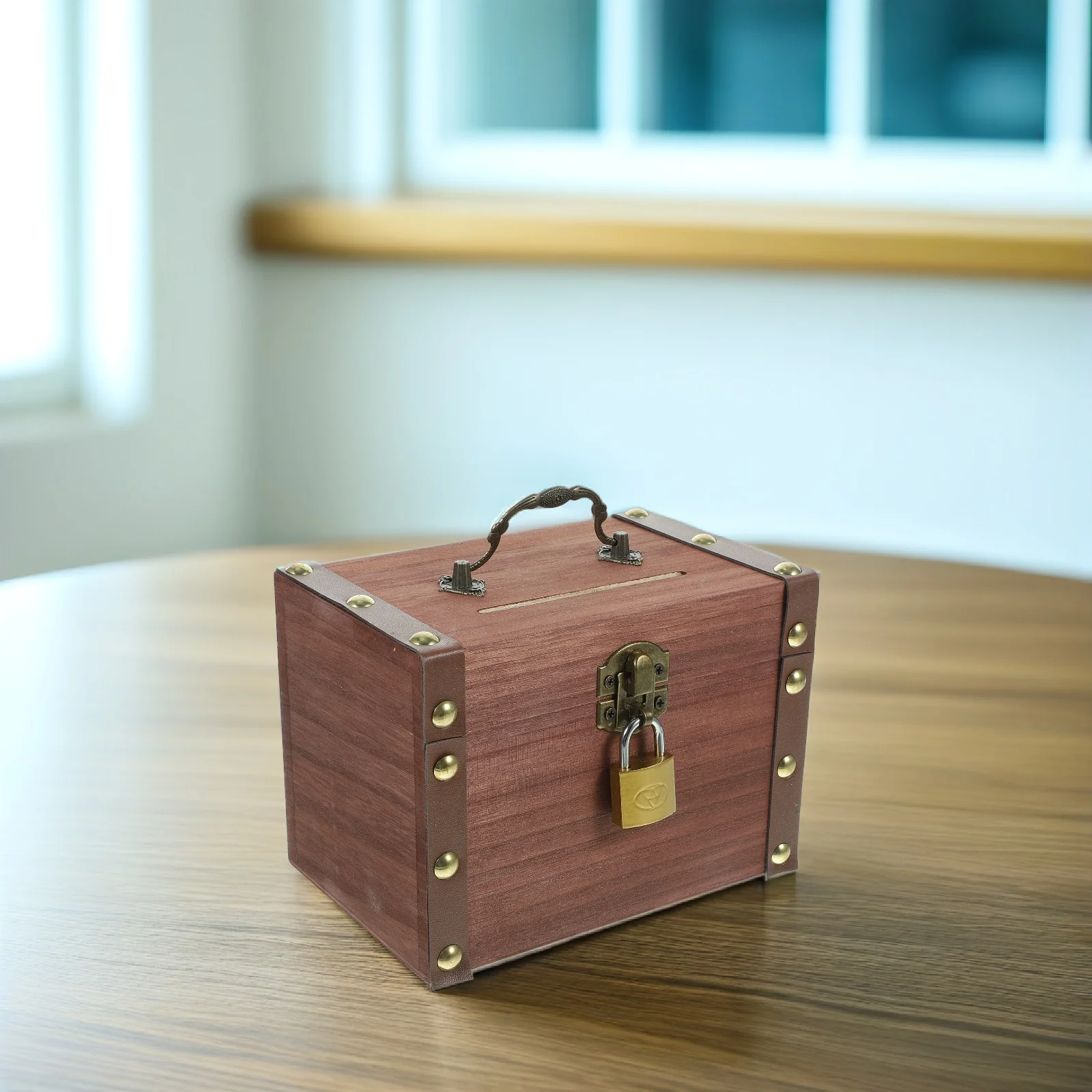 

Wooden Piggy Bank Retro Style Treasure Chest Coin Storage Box Lock Vintage Money Jar Jewelry Trinket Organizer