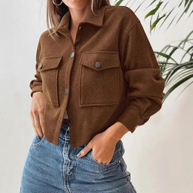 

Fall/Winter 2025 Fashion and Leisure Woolen Lapel Short Ladies Jacket Coat