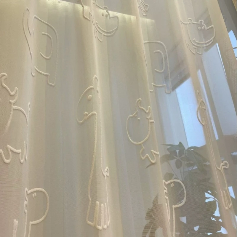 Custom Size Fashion Embossed Seahorse Gauze Children's Room Living Room Bedroom Bay Window Boys and Girls Room Window Screen