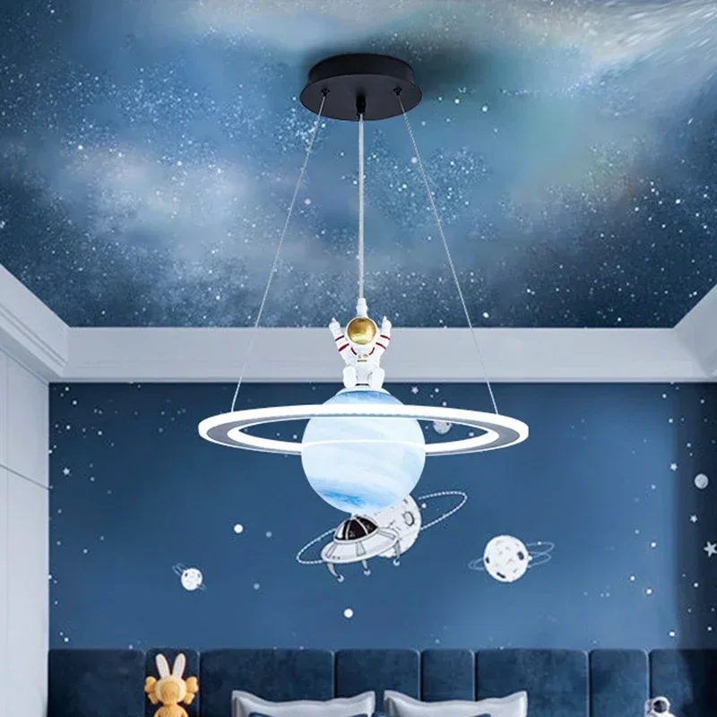 Nordic Astronaut&Planet Pendant Lights Glass Ball Children Bedroom Nursery Home Decor Ceiling Chandelier Indoor Lighting Fixture