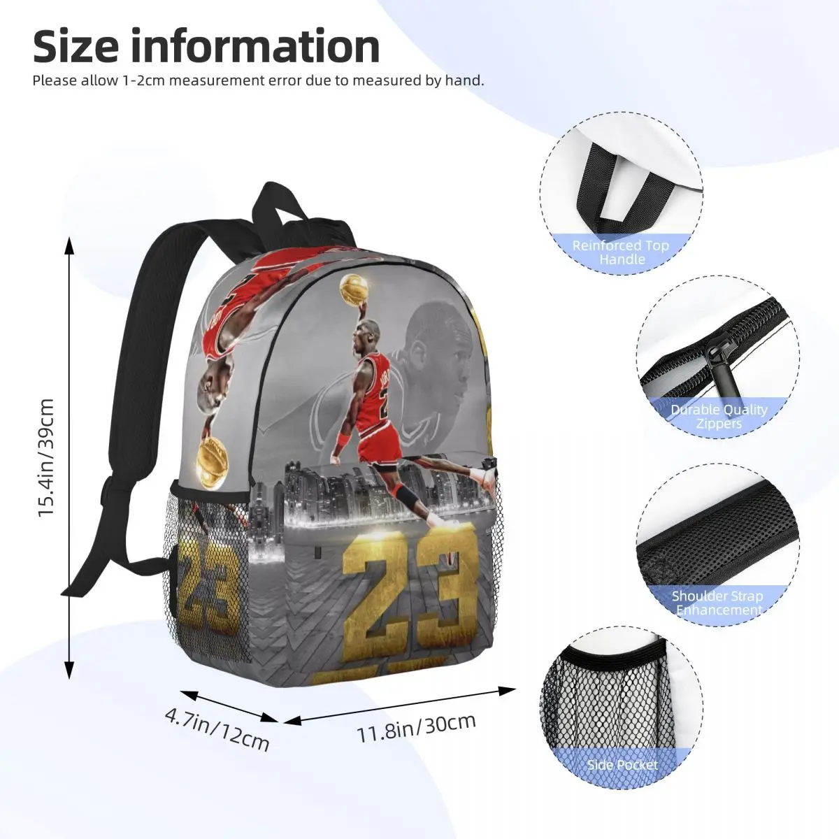 Michael-Jordan For Girls Boys Large Capacity Student Backpack Lightweight waterproof Backpack 15in