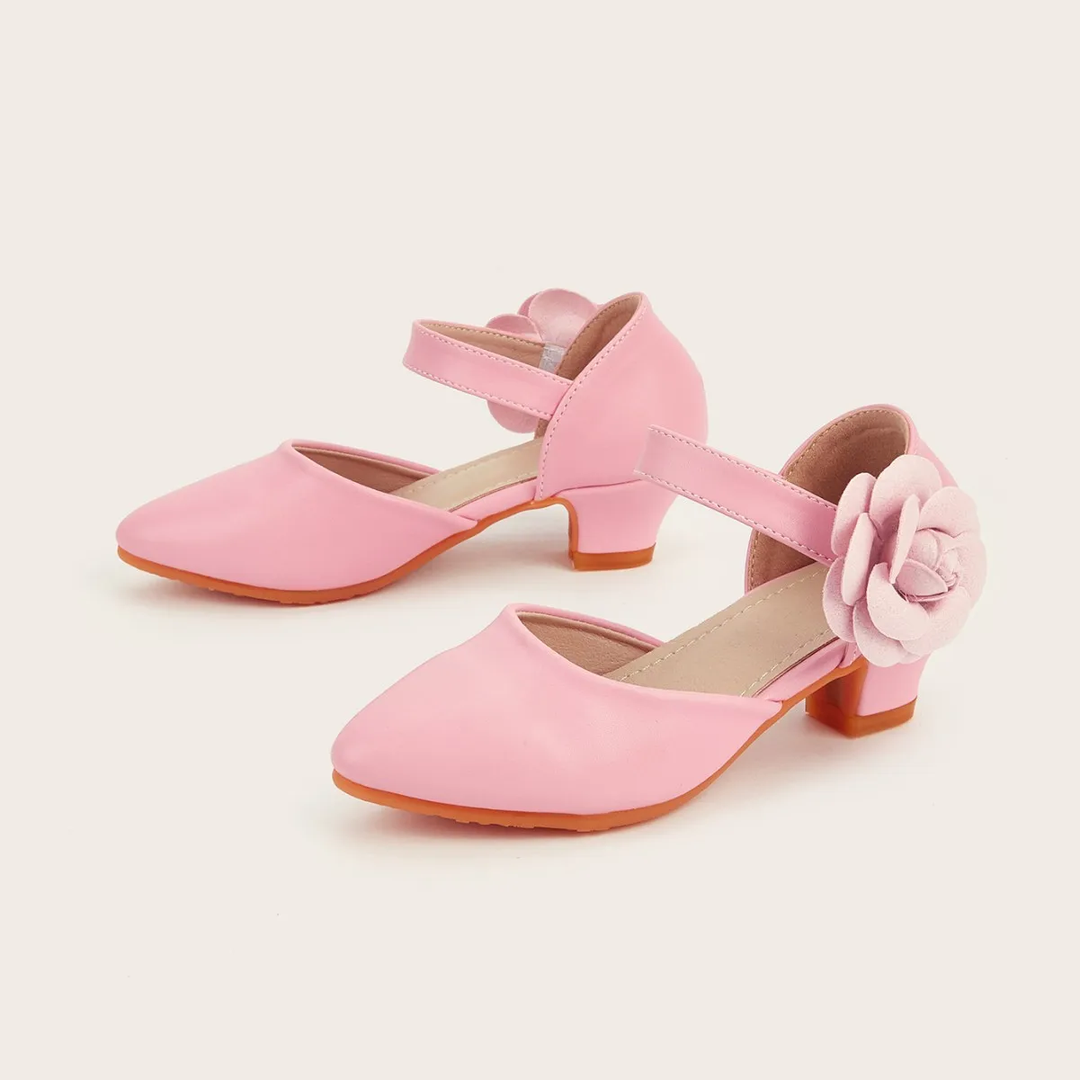 Girls High Heel Sandals 2026 Summer New Pointed Toe Camellia Princess Dress Shoes For Kids Fashion Casual Pink Shoes