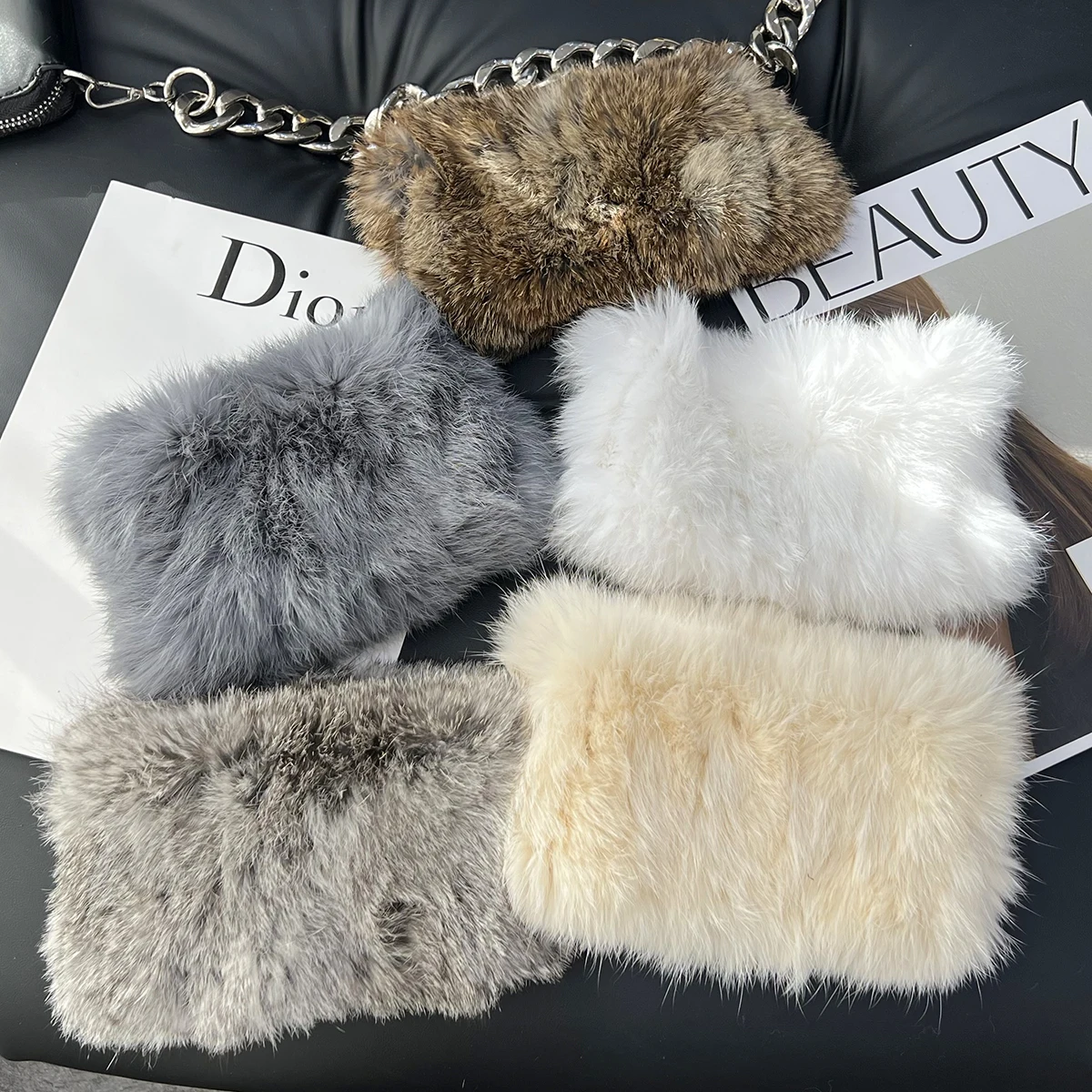 Winter Women Real Fur Handmade Stretch Fur Scarf Knit Genuine Rabbit Fur Headbands Girls Natural Fur Ring Cowl Snood Scarves