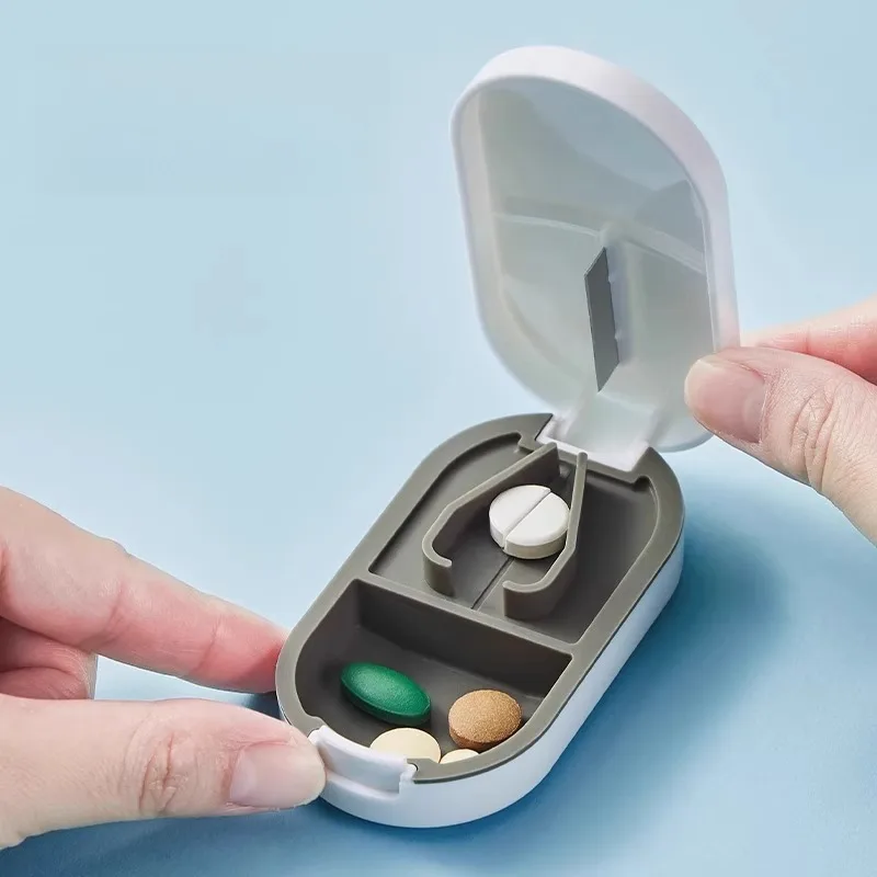 Portable Pill Cutter Box Half Quarter Tablet Splitter Medicine Cutting Tool Drug Storage Container For Travel Home