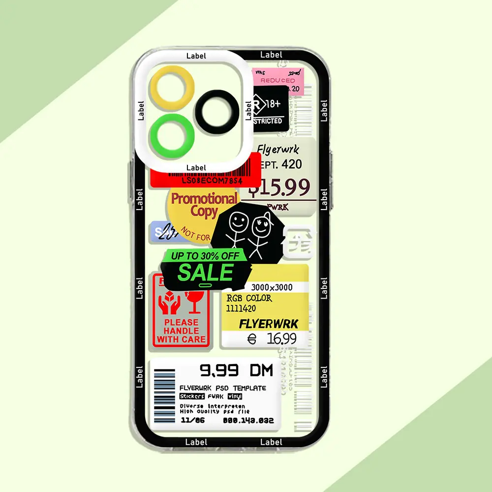 Fashion Stamp Label Barcode Phone Case For Xiaomi Redmi Note 13 13C 12 12C 11 10 10C 10s 9 9s 9A 9T 9C Pro Max Plus 4G 5G Cover