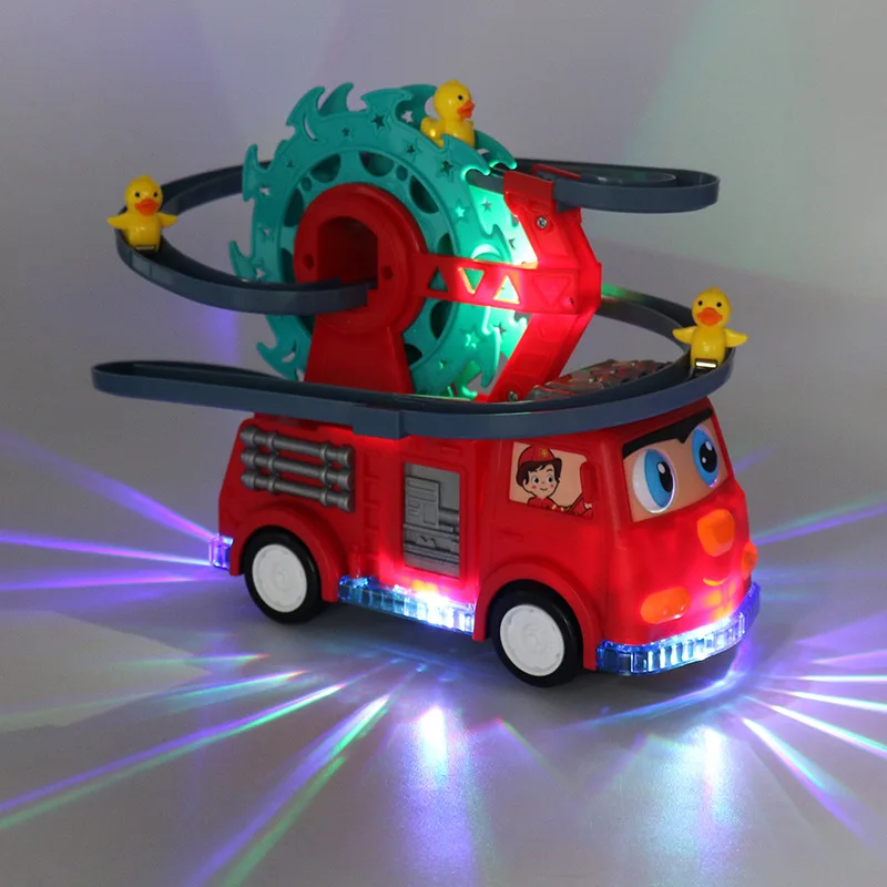 Children Electric Universal Track Fire Truck Duck Slide Track Ferris Wheel Fire Truck With Lights And Music Toy Car