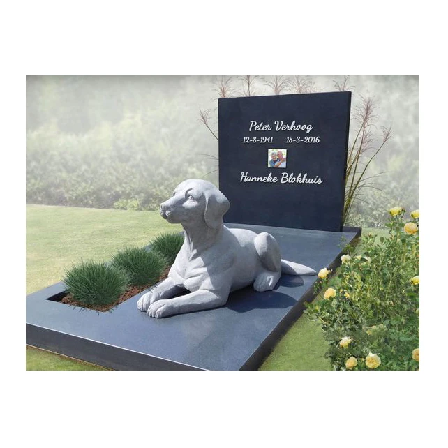 

Customization Hand Carved Family Black Marble Tombstone With Image of a Dog