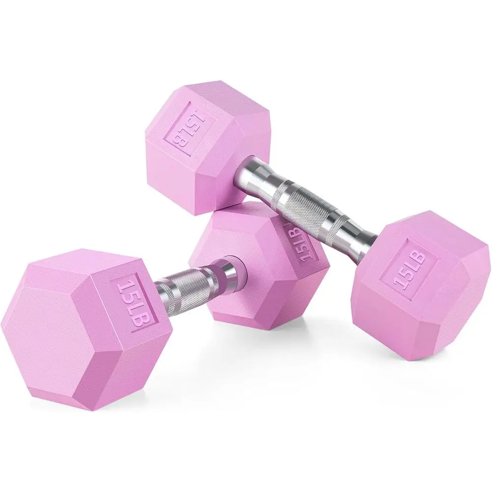 

Hexagonal Anti-Slip Rubber Dumbbells, 1-15 LB, Neoprene Coated, Non-Roll Design