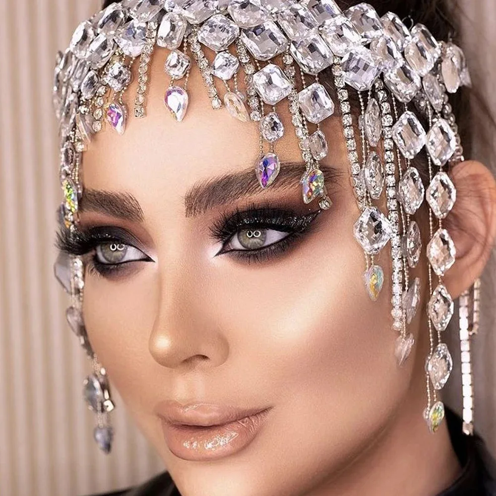 رائع الزفاف شرابة عقال المرأة حجر الراين قبعة الزفاف بلينغ الجبين عقال إكسسوارات الشعر هدايا مجوهرات الزخرفية