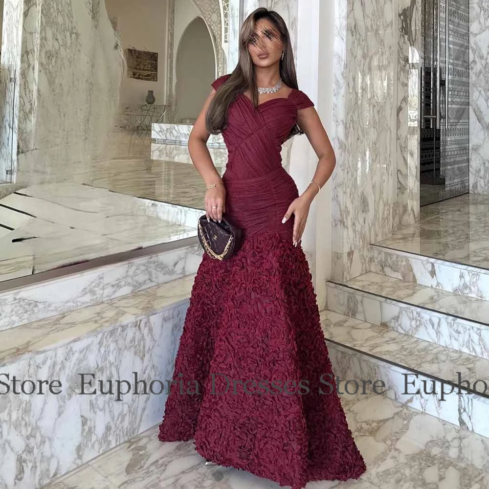 エレガントなパーティードレス レディース 2025 シフォン マーメイド/トランペット セレブリティドレス バーガンディ オフショルダー アップリケ付き イブニングドレス