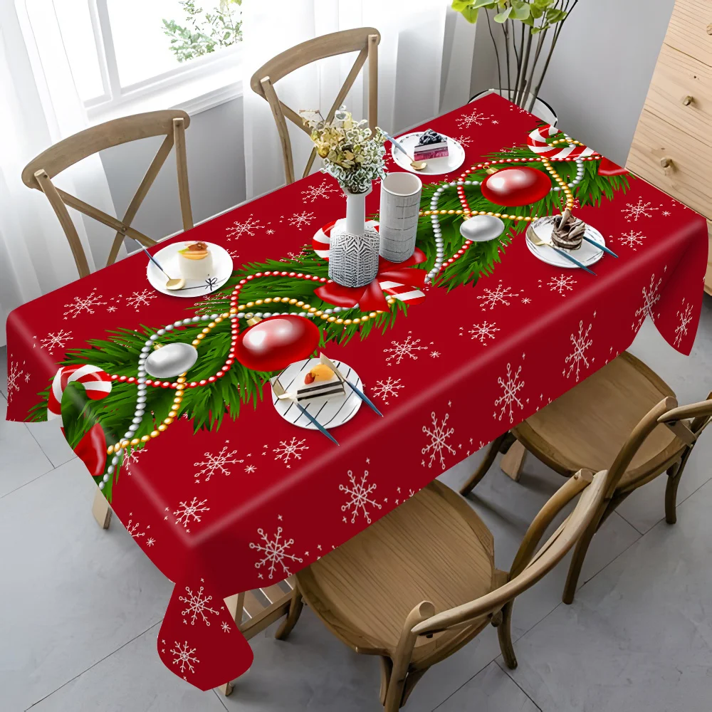Christmas Pine Needle Snowflake Waterproof Tablecloth Table Decor Winter Holiday Kitchen Dining Tablecloth Christmas Decorations
