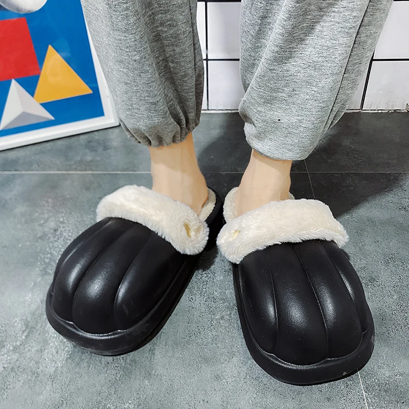 Cotton House Slippers Men's Shoe Winter Eva  Soft Waterproof Coupleshoes Big Round Toe Platform Sample Fashion Outdoor Anti-slip