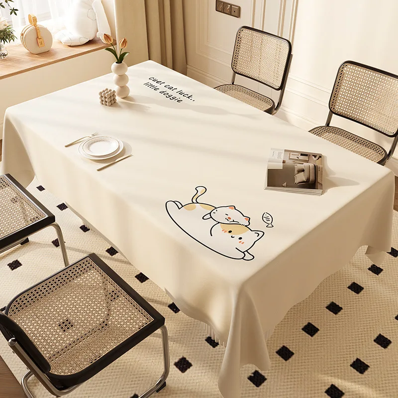 Cream Style Faux Sheepskin Tablecloth, Waterproof Oil-Proof Washable Luxury Rectangular Dining/Tea Table Cover