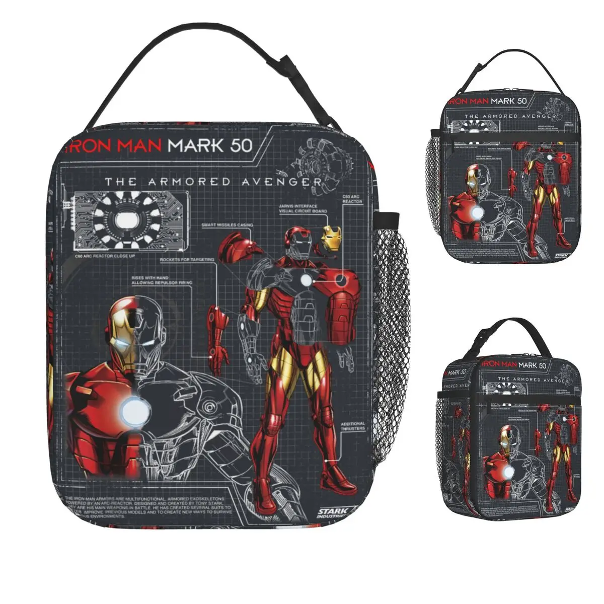 

Iron Man Armor Plated Suit Blue Print Schematic Lunch Bag Travel Lunch Box For Child Thermal Tote Handbags Oxford Cooler Bag