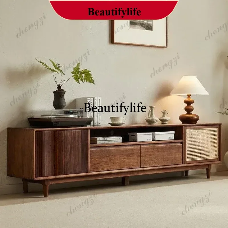 All solid wood black walnut color floor simple light luxury Nordic home living room TV cabinet m138