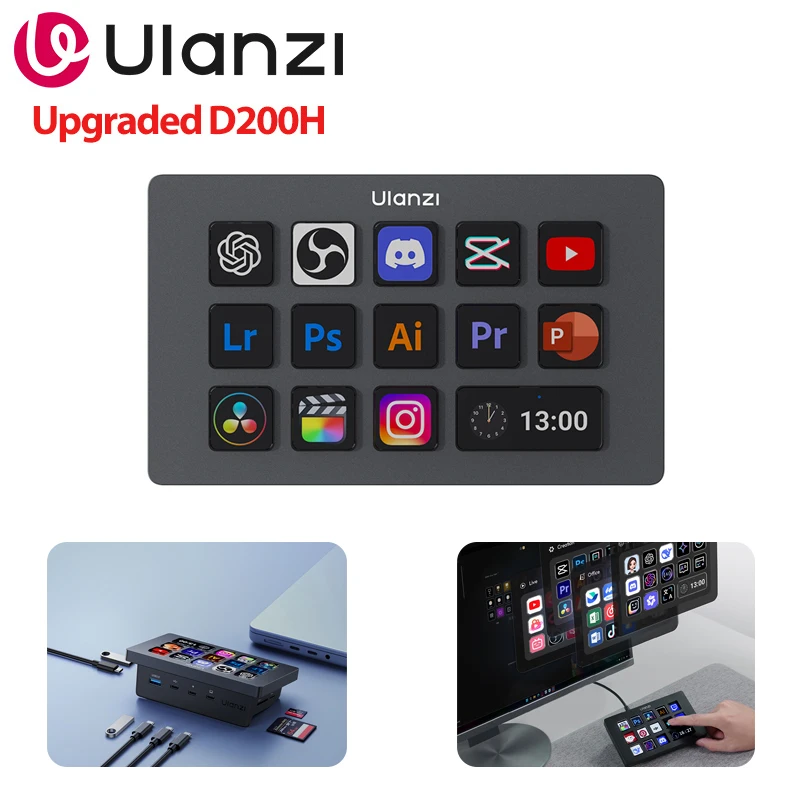 Ulanzi D200H Controlador de transmissão ao vivo 13 teclas LCD para Tiktok Youtube Vlog Criação de conteúdo Foto Edição de vídeo Escritório de jogos