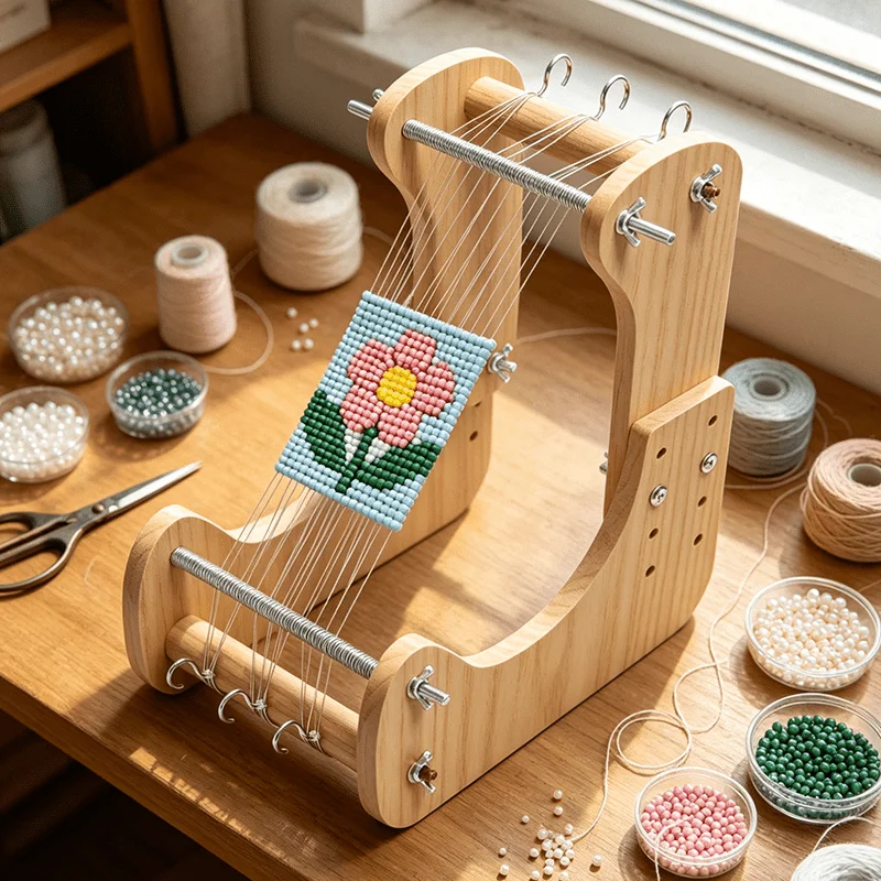 Wooden Bead Loom Adults Bead Loom Adjustable Standing Beading Loom Kit for Adults Diy Bracelet Necklace Keychain Weaving Tool