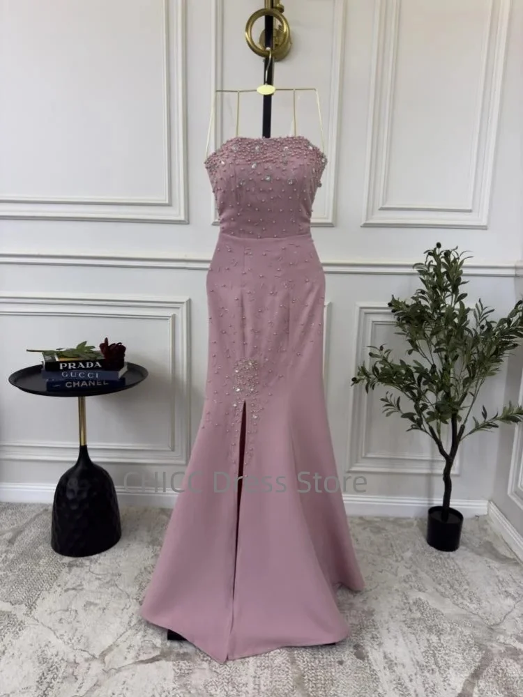 럭셔리 이브닝 드레스 스트랩리스 슬리브리스 프롬 드레스 비딩 머메이드 생일 파티 드레스 맞춤 제작