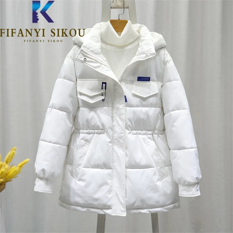 

2022 Winter Jacket Women Parkas Thick Warm Cotton Padded Coat Casual Fashion Pocket Hooded Down Jackets Female Loose Parka