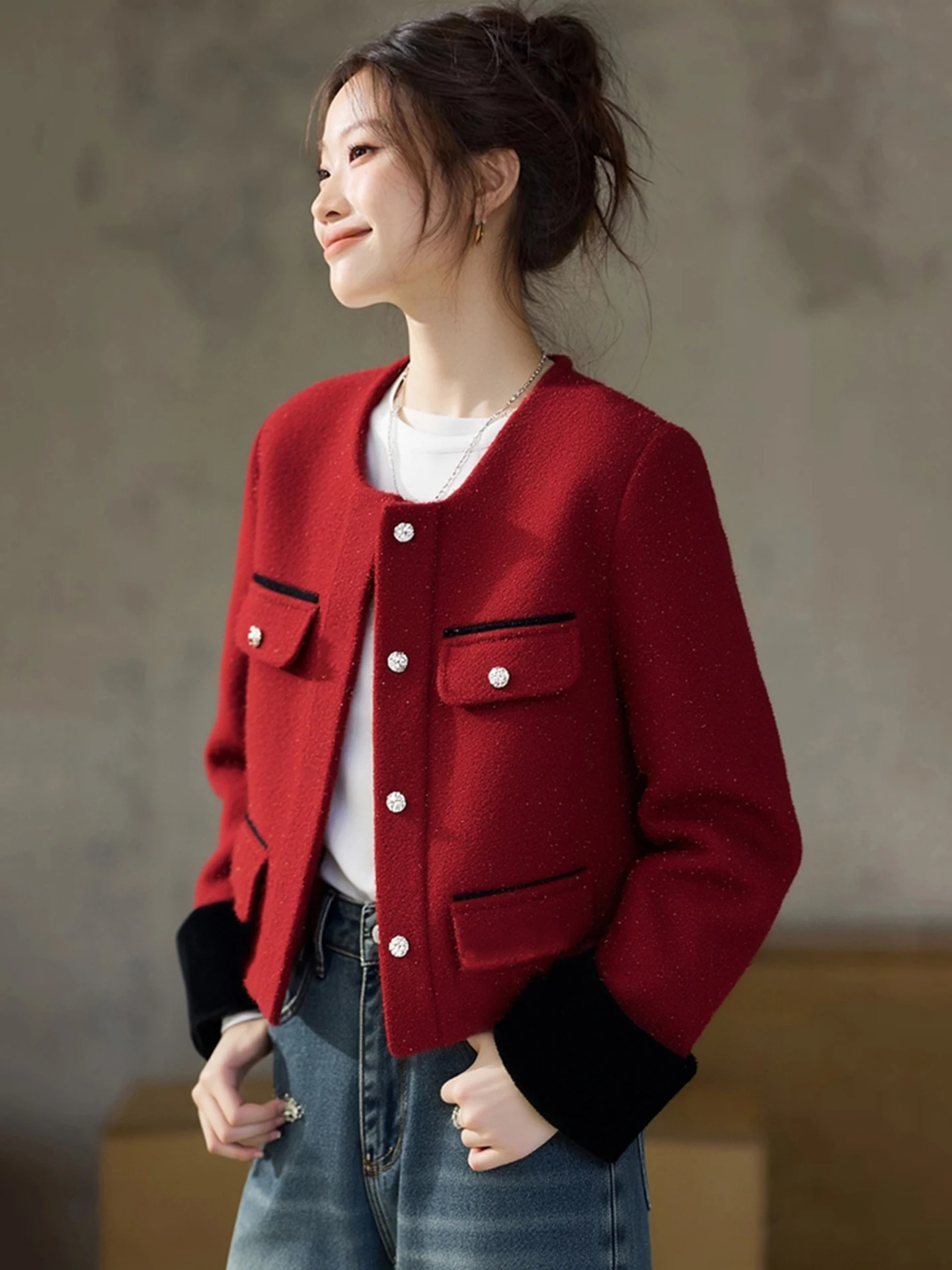 

Красное пальто ort, корейский топ для поездок на работу, Новое поступление, Новое поступление 2025, зимний сезон, Poetic Ele Design для женщин