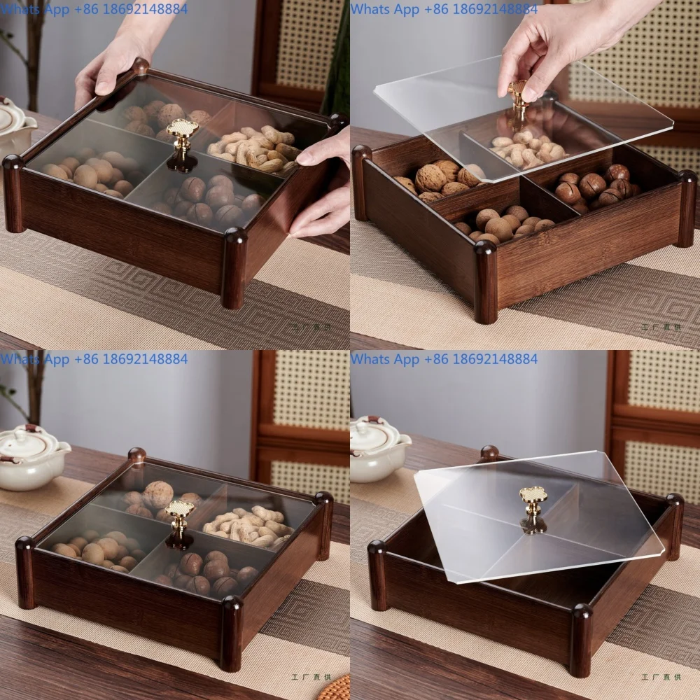 

Wooden Snack Tray with Four Compartments for Nuts Dried Fruits Candies Ideal for Festivals Weddings and Tea Time