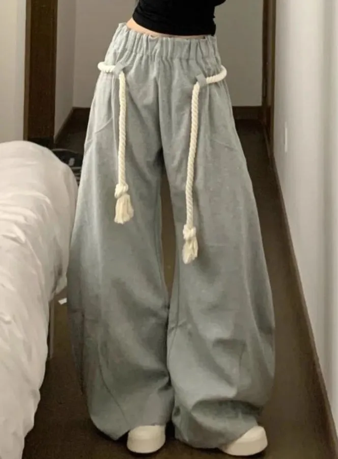 بنطال ذو قصة أرجل واسعة بنطلون نسائي شتوي مبطن بالصوف قطيفة بطبقة مزدوجة مريح بطانة لطيفة ملابس نوم مرنة الخصر Harajuku #6