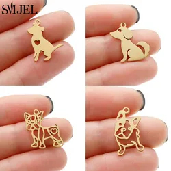 5pcs Stainless Steel Cute Dachshund Charms for Jewelry Making Fashion Bulldog Pet Dog with Heart Pendant Bracelet Necklace DIY