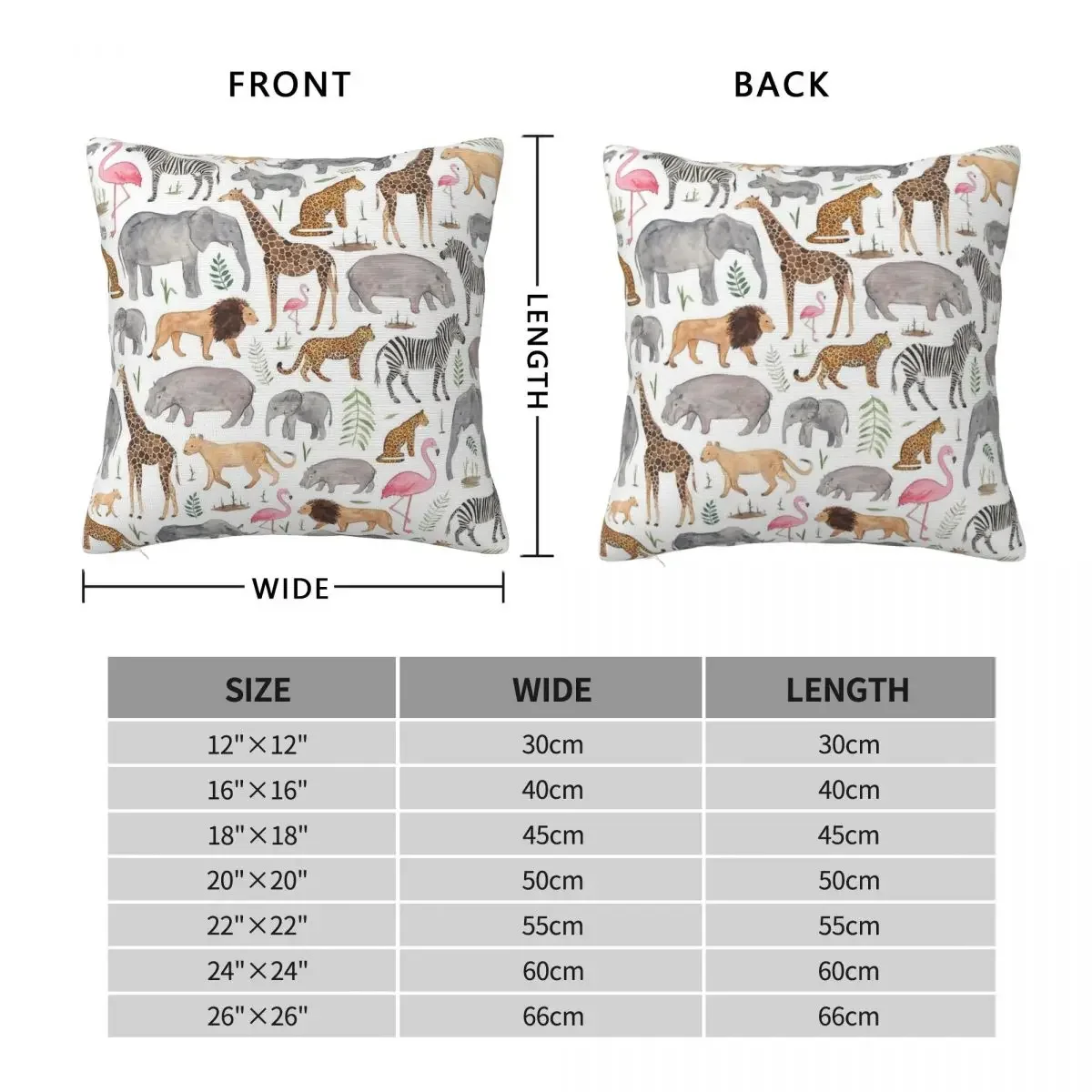 Safari Animals Square Pillowcase Polyester Linen Velvet Pattern Zip Decorative Pillow Case Sofa Cushion Cover