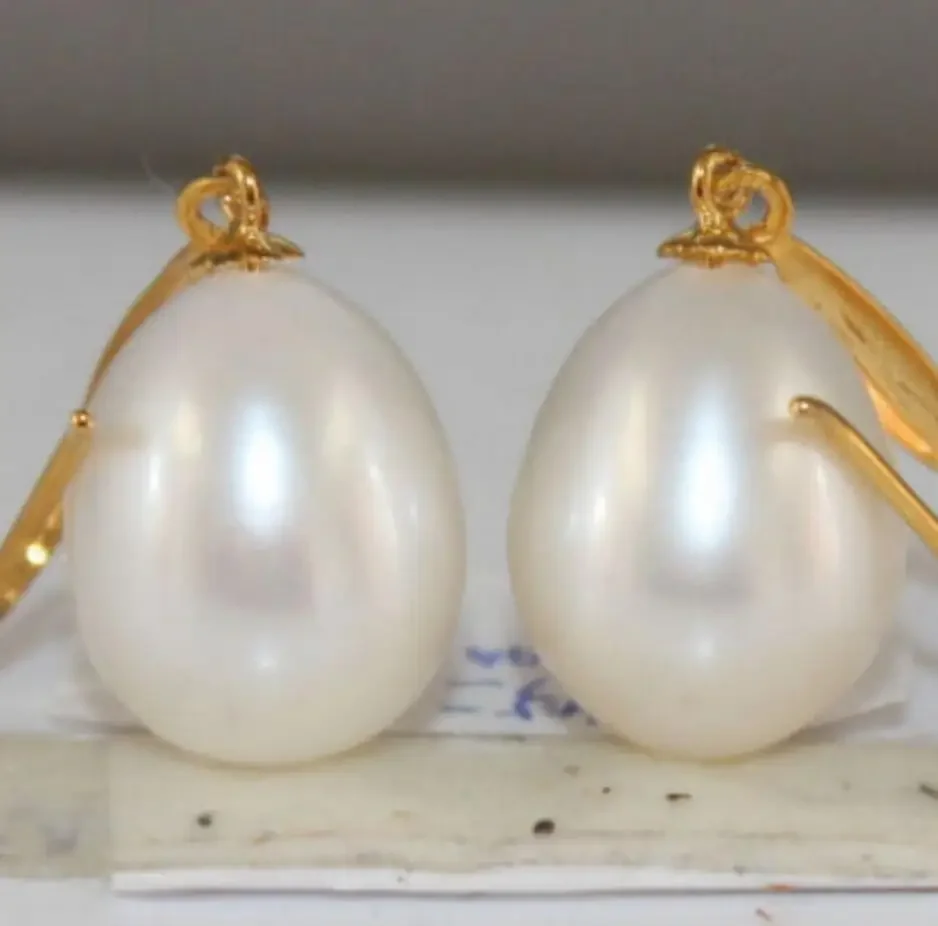 

Natural 11X13MM Australian AAA++ South Seas White Pearl Earrings 14k/20 Gold